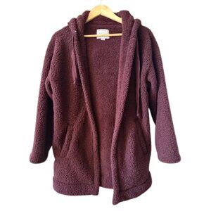 American Eagle Burgundy Sherpa Jacket Women’s XS Teddy Open Front